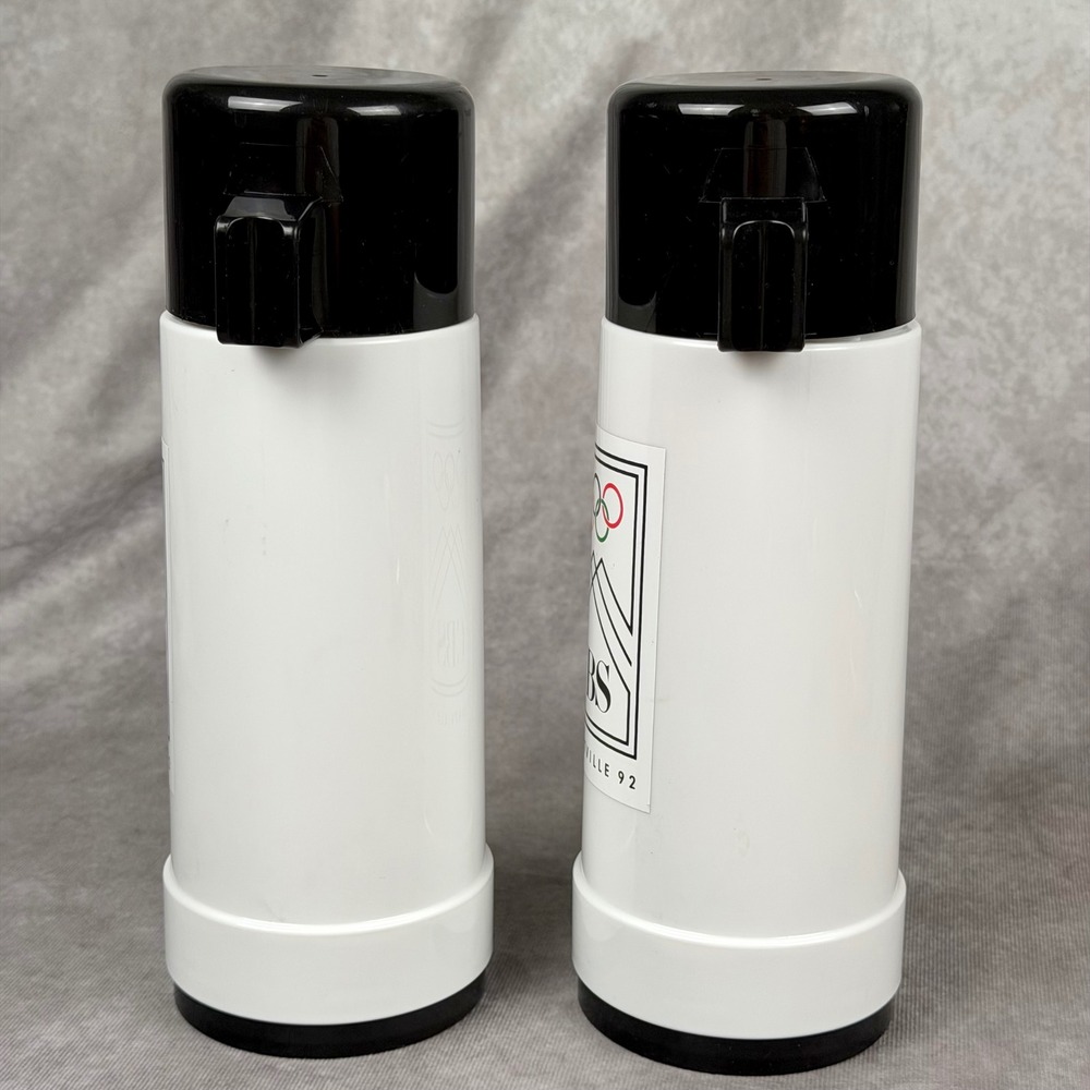 Vintage CBS Sports Albertville 1992 Winter Olympics Thermos Set of 2 White Black - Picture 10 of 16